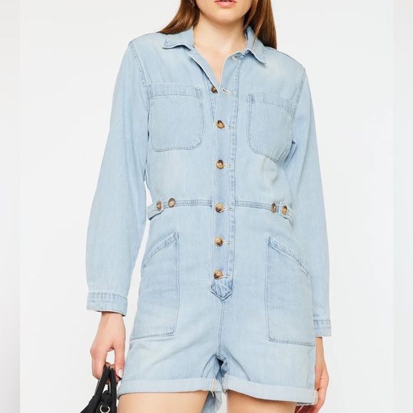 NWT KanCan Winona Loose Fit Denim Romper - Picture 2 of 5